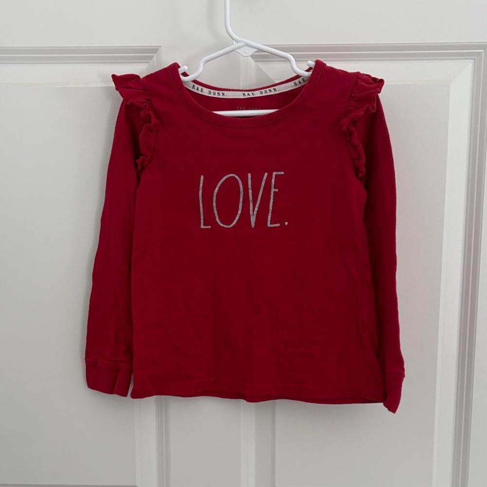 Rae Dunn Red Long Sleeve Kids Shirt with 'LOVE' Design